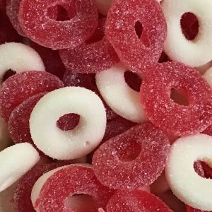red and white gummy rings