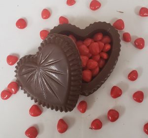 Milk Chocolate Valentine Heart Box with Cinnamon Hearts