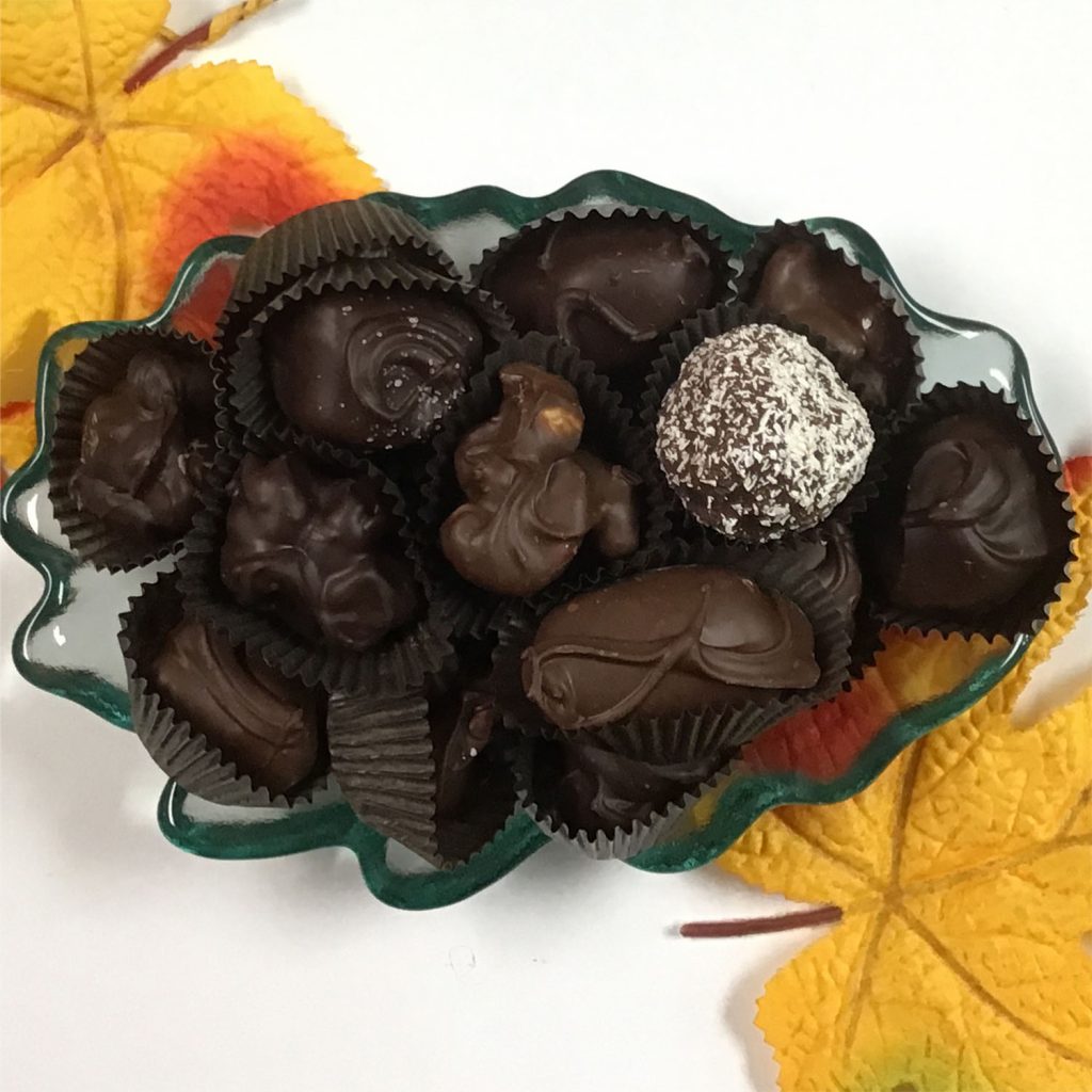 Leaf dish with chocolates