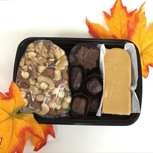 Fall Sampler with nuts, chocolate and pumpkin pie fudge for Thanksgiving